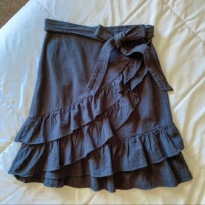 Navy Linen Ruffle Skirt